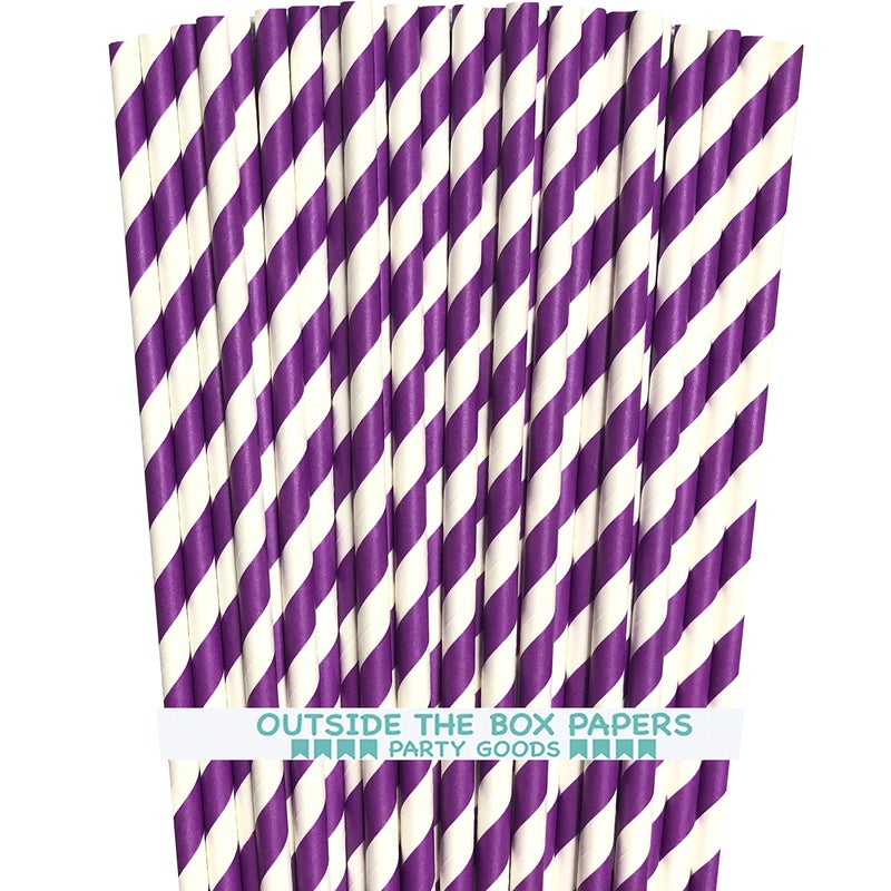 Outside the Box Papers Striped Paper Straws - Purple White - 7.75 Inches - Pack of 100 Outside the Box Papers Brand - Image 1